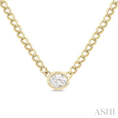 1/5 Ctw Bezel Set Oval Cut Diamond Curb Link Fashion Necklace in 14K Yellow Gold