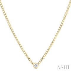 1/5 Ctw Bezel-Set Round Cut Diamond Curb Link Fashion Necklace in 14K Yellow Gold