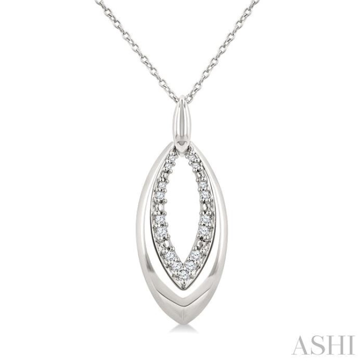 1/10 Ctw Marquise Shape Inner Link Single Cut Diamond Pendant With Chain in Sterling Silver