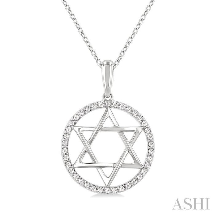 1/6 Ctw Star of David Single Cut Diamond Circle Fashion Pendant With Chain in 10K White Gold