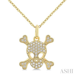 1/6 Ctw Petite Skull Single Cut Diamond Fashion Pendant With Chain in 10K Yellow Gold