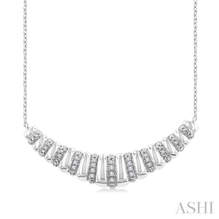 1/10 Ctw Ribbed Dome Shape Single Cut Diamond Bold Fashion Pendant With Chain in Sterling Silver