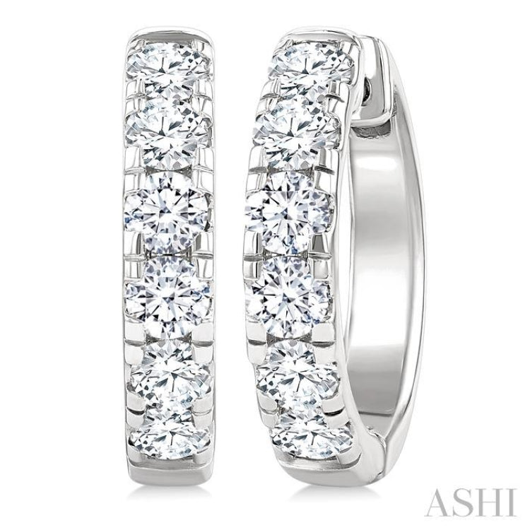 1 1/2 Ctw Round Cut Diamond Hoop Earrings in 14K White Gold