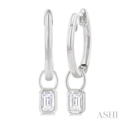 1/3 Ctw Bezel Set Emerald Cut Diamond Huggie Earrings in 14K White Gold