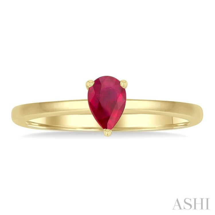 6x4 MM Pear Shape Ruby Precious Solitaire Ring in 14K Yellow Gold