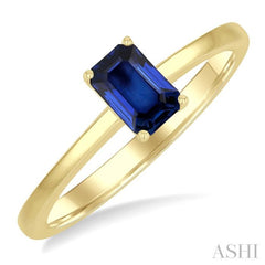 6x4 MM Octagon Shape Sapphire Precious Solitaire Ring in 14K Yellow Gold