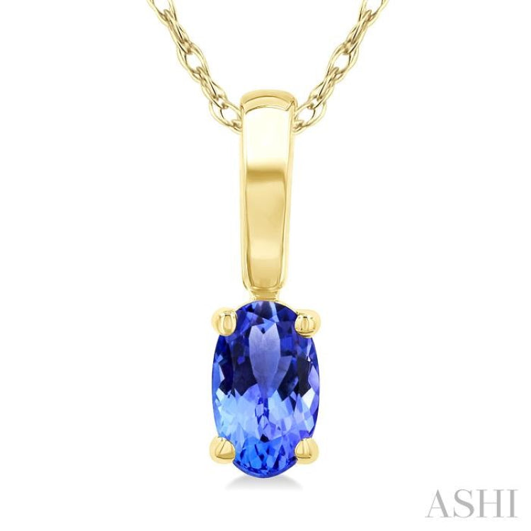 5X3 MM Oval Shape Tanzanite Precious Solitaire Pendant With Chain in 14K Yellow Gold