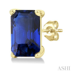 5X3 MM Octagon Shape Sapphire Precious Stud Earrings in 14K Yellow Gold