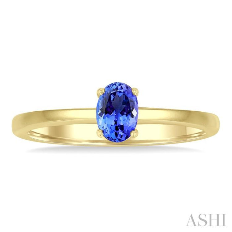 6x4 MM Oval Shape Tanzanite Precious Solitaire Ring in 14K Yellow Gold