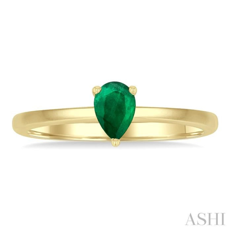 6x4 MM Pear Shape Emerald Precious Solitaire Ring in 14K Yellow Gold