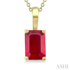 6X4 MM Octagon Shape Ruby Precious Solitaire Pendant With Chain in 14K Yellow Gold