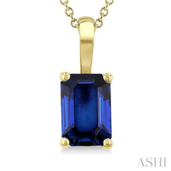 6X4 MM Octagon Shape Sapphire Precious Solitaire Pendant With Chain in 14K Yellow Gold