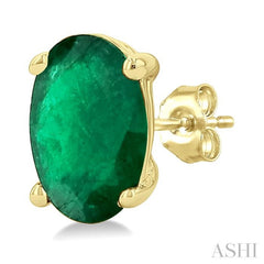 5X3 MM Oval Shape Emerald Precious Stud Earrings in 14K Yellow Gold