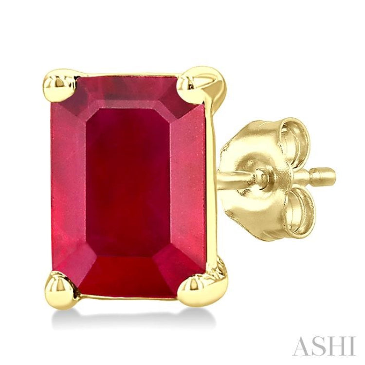 4X3 MM Octagon Shape Ruby Precious Stud Earrings in 14K Yellow Gold