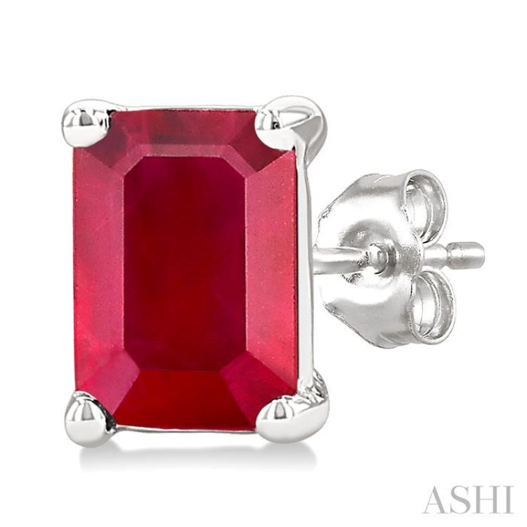 4X3 MM Octagon Shape Ruby Precious Stud Earrings in 14K White Gold