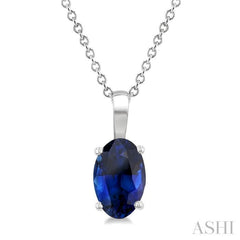 6X4 MM Oval Shape Sapphire Precious Solitaire Pendant With Chain in 14K White Gold