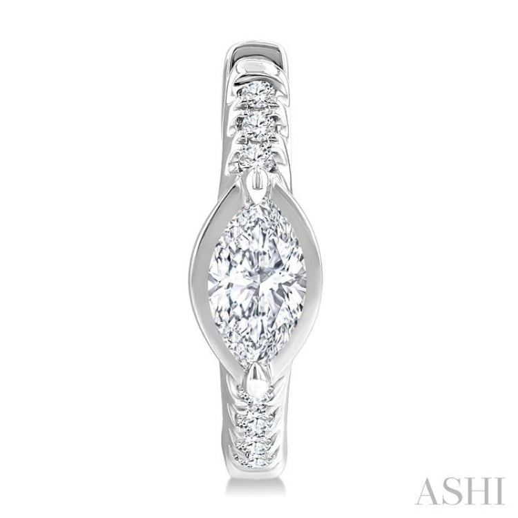 1/3 Ctw Marquise Centerpiece and Round Cut Diamond Fashion Huggie Earrings in 14K White Gold