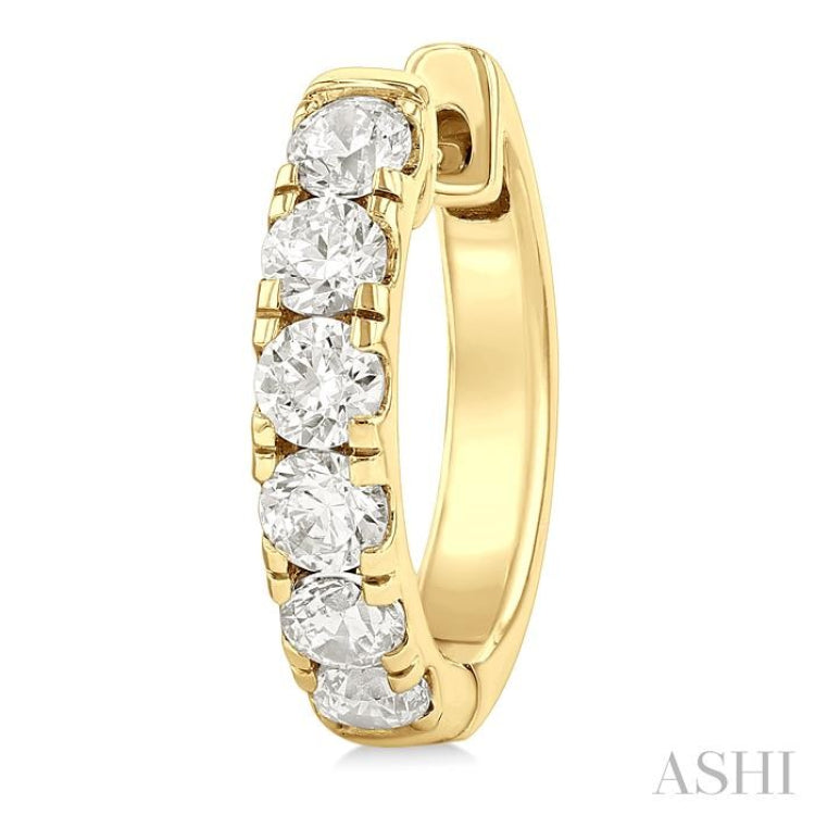 1 Ctw Round Cut Diamond Hoop Earrings in 14K Yellow Gold