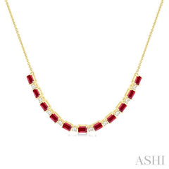 4X3 MM Octagon Shape Ruby and 1/2 Ctw Round Cut Diamond Precious Tennis Necklace in 14K Yellow Gold
