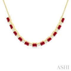 4X3 MM Octagon Shape Ruby and 1/2 Ctw Round Cut Diamond Precious Tennis Necklace in 14K Yellow Gold