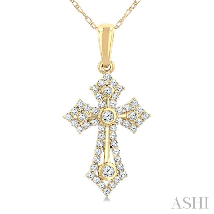 1/4 Ctw Round Cut Diamond Cross Motif Fashion Pendant With Chain in 10K Yellow Gold