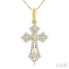 1/4 Ctw Round Cut Diamond Cross Motif Fashion Pendant With Chain in 10K Yellow Gold