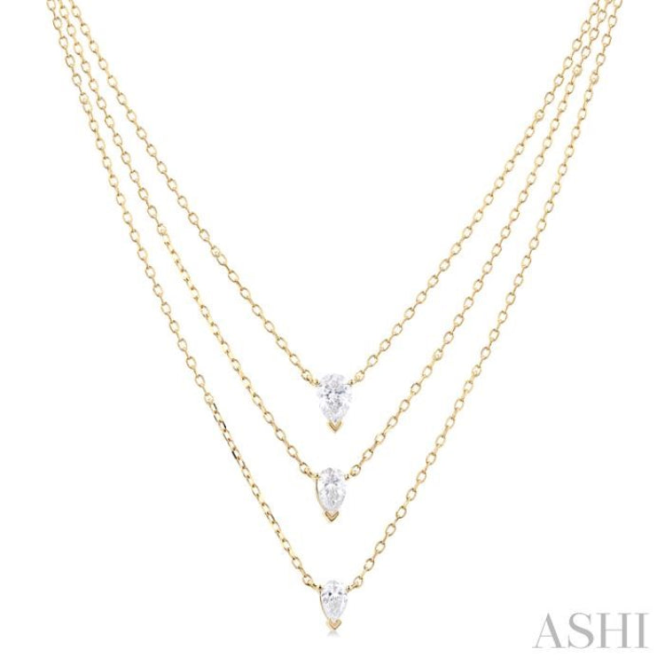 5/8 Ctw Triple Pear Cut Diamond Layered Necklace in 14K Yellow Gold