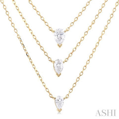 5/8 Ctw Triple Pear Cut Diamond Layered Necklace in 14K Yellow Gold
