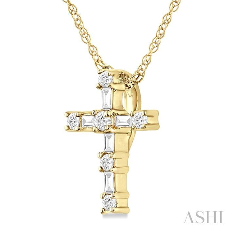 1/20 Ctw Round Cut Diamond Cross Pendant in 10K Yellow Gold with Chain