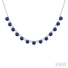 3.5 MM Round Shape Sapphire and 1/2 Ctw Round Cut Diamond Precious Tennis Necklace in 14K White Gold