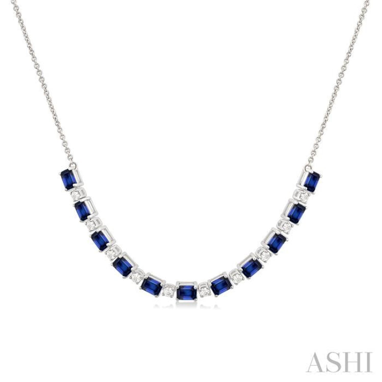 4X3 MM Octagon Shape Sapphire and 1/2 Ctw Round Cut Diamond Precious Tennis Necklace in 14K White Gold