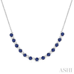 3.5 MM Round Shape Sapphire and 1/2 Ctw Round Cut Diamond Precious Tennis Necklace in 14K White Gold