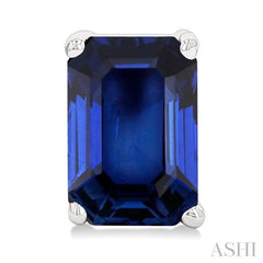 6X4 MM Octagon Shape Sapphire Precious Gemstone Stud Earrings in 14K White Gold