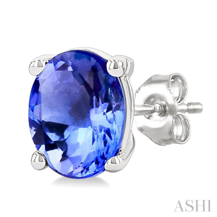 4X3 MM Oval Shape Tanzanite Precious Stud Earrings in 14K White Gold