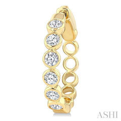 1 Ctw Bezel Set Round Cut Diamond Fashion Hoop Earrings in 14K Yellow Gold