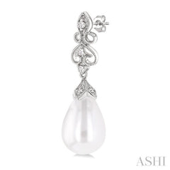 8X6 MM Cultured Pearl and 1/20 Ctw Round Cut Diamond Earrings in 10K White Gold