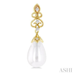 8X6 MM Cultured Pearl and 1/20 Ctw Round Cut Diamond Earrings in 10K Yellow Gold