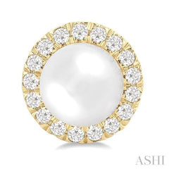 6 MM White Cultured Pearl and 1/4 Ctw Round Cut Diamond Halo Stud Earrings in 10K Yellow Gold