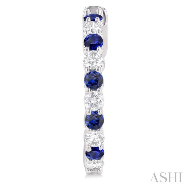 2.4 MM Round Cut Sapphire and 5/8 Ctw Round Cut Diamond Precious Hoop Earring in 14K White Gold