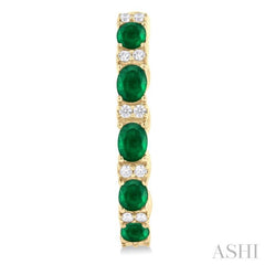 4X3 MM Oval Cut Emerald and 1/4 Ctw Round Cut Diamond Precious Hoop Earring in 14K Yellow Gold