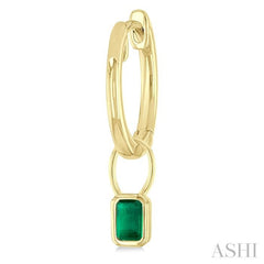 5x3 MM Bezel Set Emerald Precious Fashion Huggie Earrings in 14K Yellow Gold