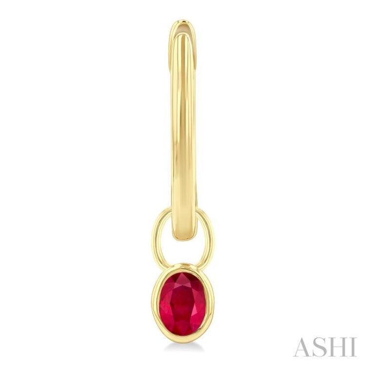 5x3 MM Bezel Set Oval Cut Ruby Precious Fashion Huggie Earrings in 14K Yellow Gold