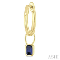 5x3 MM Bezel Set Emerald Cut Sapphire Precious Fashion Huggie Earrings in 14K Yellow Gold