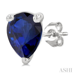 5X3 MM Pear Shape Sapphire Precious Stud Earrings in 14K White Gold