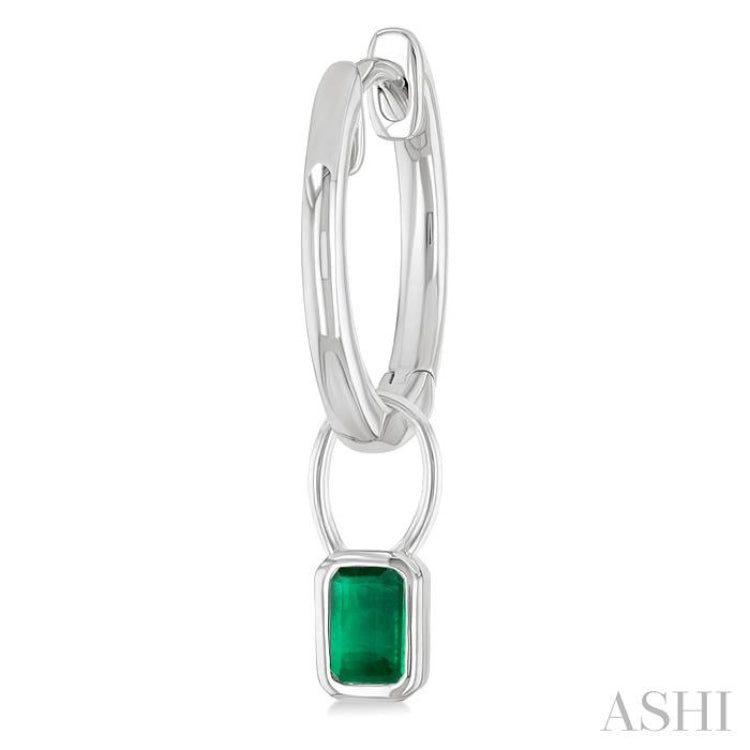 5x3 MM Bezel Set Emerald Precious Fashion Huggie Earrings in 10K White Gold