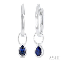 5x3 MM Bezel Set Pear Cut Sapphire Precious Fashion Huggie Earrings in 10K White Gold