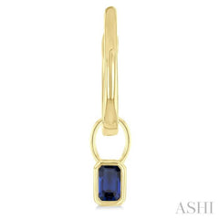 5x3 MM Bezel Set Emerald Cut Sapphire Precious Fashion Huggie Earrings in 10K Yellow Gold