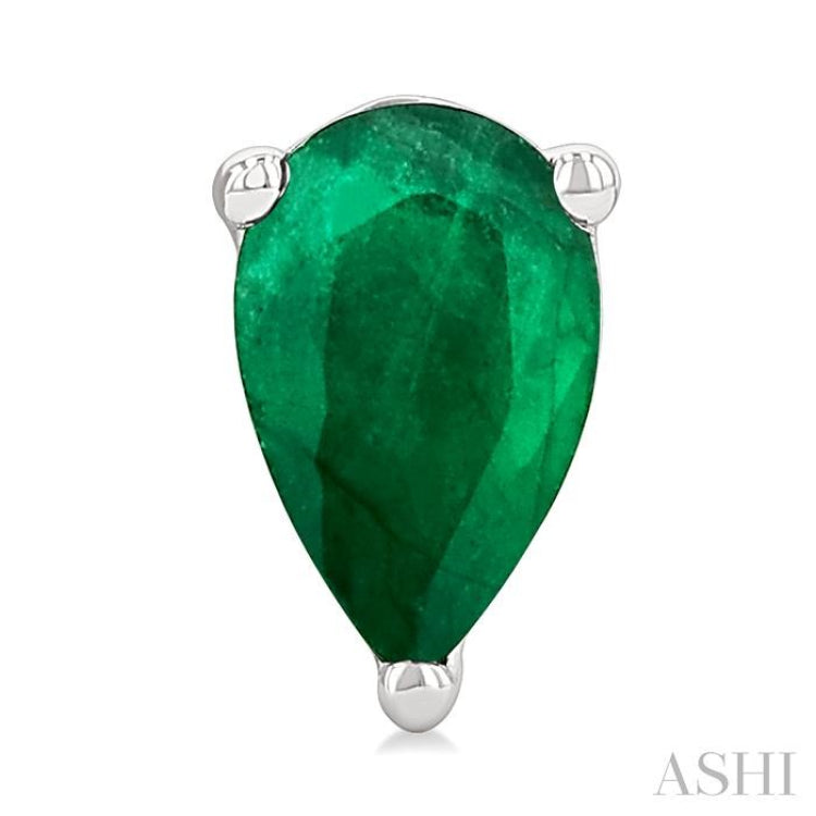4X3 MM Pear Shape Emerald Precious Stud Earrings in 14K White Gold