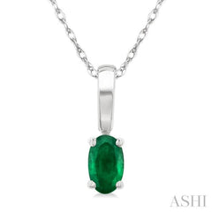 5X3 MM Oval Shape Emerald Precious Solitaire Pendant With Chain in 14K White Gold