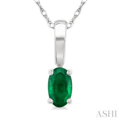 5X3 MM Oval Shape Emerald Precious Solitaire Pendant With Chain in 14K White Gold